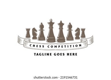 Vintage Retro King Queen Bishop Rook Knight Chess Logo Design