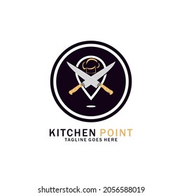 Vintage retro kitchen cheff. Illustration for point. Chef hat and Knife. Restaurant logo icon. Vector design template logo 