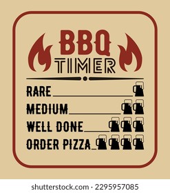 Vintage retro Kitchen decor. bbq timer. Apron funny saying print design. Kitchen towels, cooking, baking, chef, funny quote phrase text lettering calligraphy vector.