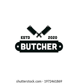 vintage Retro Knife Cleaver Crossed sign Butcher Butchery Meat Logo Design