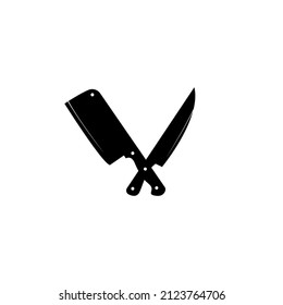 Vintage Retro Knife Cleaver Crossed sign Butcher Butchery Meat Logo Design template icon