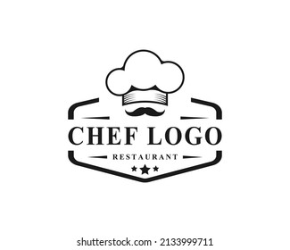 Vintage Retro Label Badge Emblem Chef and Restaurant with a Cap simple Logo Design Inspiration