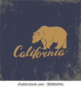 Vintage retro label design with grunge effect. Bear logo. Can be used for T-shirts print, labels, badges, stickers, logotypes vector illustration. California