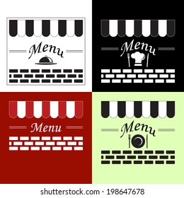 Vintage retro label set for restaurant menu design, isolated on white, red, light green and black background, vector illustration.
