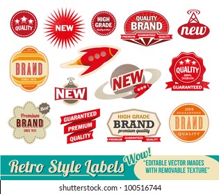 Vintage retro labels and tags. Editable vector images with removable texture.