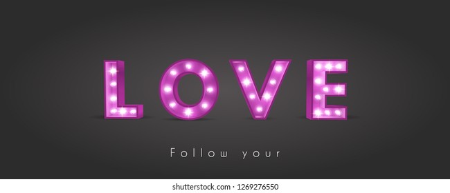Vintage retro letters with incandescent lamps. The word love. Valentine's Day. EPS 10