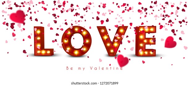 Vintage retro letters with incandescent lamps. The word love. Valentine's Day. EPS 10