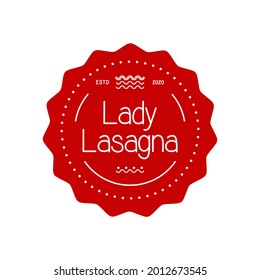 Vintage retro logo design on jagged circle edge for lasagna seller, cafe and restaurant. Cliparts, vectors and illustrations stock