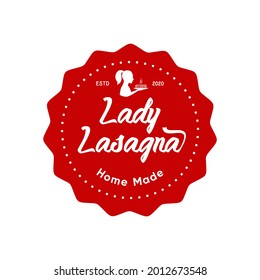 Vintage retro logo design on jagged circle edge for lasagna seller, cafe and restaurant. Cliparts, vectors and illustrations stock