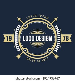Vintage-Retro-Logo-Emblem, Vektorsymbol, Zeichenvektorgrafik, Etikettenmarke
