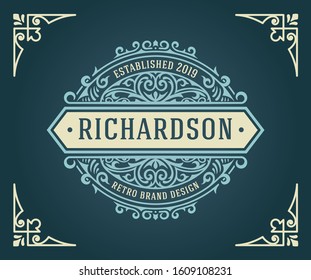 Vintage retro logo with floral ornaments