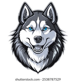 Vintage retro logo with the image of a husky dog. A template for the design of clothing, posters and souvenirs. Vector illustration.