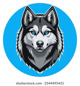 Vintage retro logo with the image of a husky dog. Vector illustration. A template for the design of clothing, posters and souvenirs. 