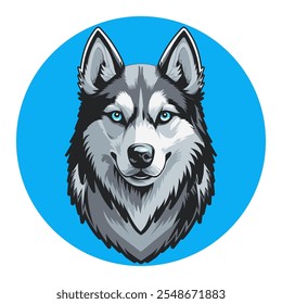 Vintage retro logo with the image of a husky dog. Vector illustration. A template for the design of clothing, posters and souvenirs. 