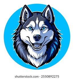 Vintage retro logo with the image of a husky dog. Vector illustration. A template for the design of clothing, posters and souvenirs. 