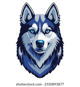 Vintage retro logo with the image of a husky dog. Vector illustration. A template for the design of clothing, posters and souvenirs. 