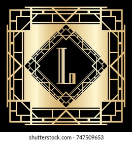 Vintage retro logo monogram and frame in Art Deco style. Template for your design. Vector illustration eps10