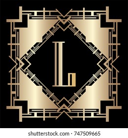 Vintage retro logo monogram and frame in Art Deco style. Template for your design. Vector illustration eps10