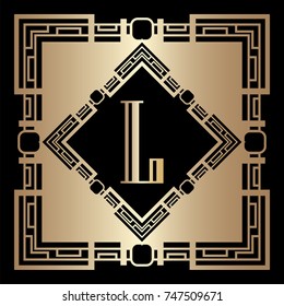 Vintage retro logo monogram and frame in Art Deco style. Template for your design. Vector illustration eps10