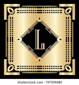 Vintage retro logo monogram and frame in Art Deco style. Template for your design. Vector illustration eps10