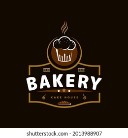 Vintage Retro Logo Style for Bakery or Cake House Logo Design. With brown bread icon. Luxury and Premium Logo