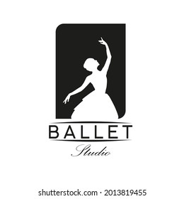 Vintage Retro Logo Style for Ballet Studio Logo Design. With Woman in ballet suit on a black background. Luxury and Premium Logo