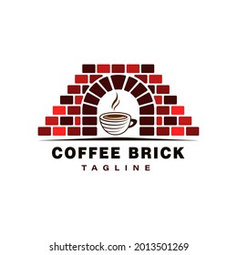 Vintage Retro Logo Style for Coffee Shop Logo Design. With Glass and brick on brown and red color. Luxury and Premium Logo