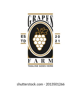 Vintage Retro Logo Style for Grapes Farm and Wine Logo Design. With grapes fruit on gold color. Luxury and Premium Logo