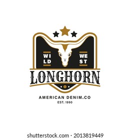 Vintage Retro Logo Style for Texas Longhorn Cow, Country Western Bull Cattle Logo Design. Luxury and Premium Logo