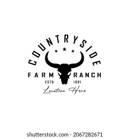 Vintage Retro Longhorn Bull Buffalo Cow for Western Countryside Farm Ranch Country logo design