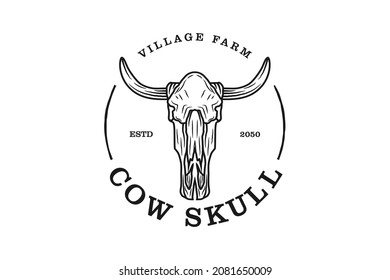 Vintage Retro Longhorn Bull Buffalo Cow for Western Countryside Farm Ranch Country logo design
