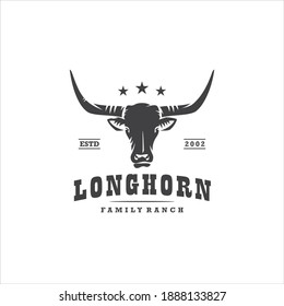 Vintage Retro Longhorn Cattle Bull Buffalo Ox Cow for Farm Ranch Country Logo Design