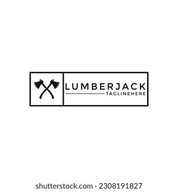 Vintage Retro Lumberjack axe crossed logo design