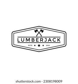 Vintage Retro Lumberjack axe crossed logo design