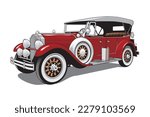 Vintage retro luxury car, 1920s American classic automobile isolated on a white background. Stylized vector illustration.	