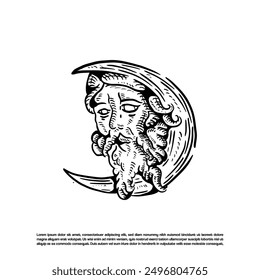 Vintage retro magic moon god angel vector art