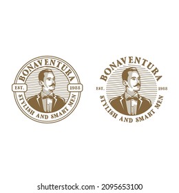 Vintage Retro man mustache classic stamp Label Sticker Logo design vector