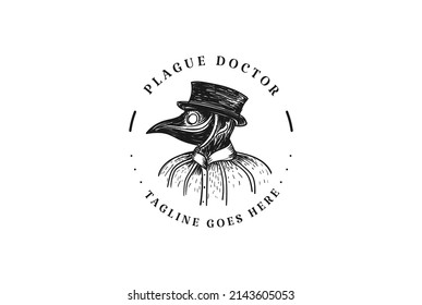 Vintage Retro Man Plague Doctor Black Death Badge Emblem Logo Design Vector