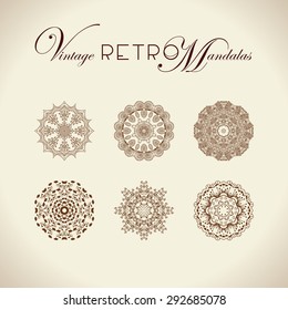 Vintage retro mandala design. Vector illustration set. For napkins, lace, print and decorative design.