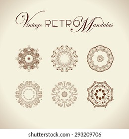 Vintage retro mandala design. Vector illustration set. For napkins, lace, print and decorative design.