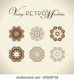 Vintage retro mandala design. Vector illustration set. For napkins, lace, print and decorative design.