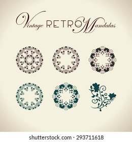 Vintage retro mandala design. Vector illustration set. For napkins, lace, print and decorative design.