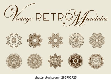 Vintage retro mandala design. Vector illustration set. For napkins, lace, print and decorative design.