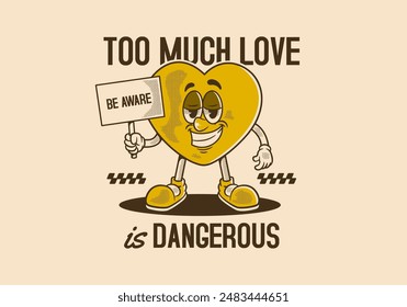 Vintage retro mascot character of a heart holding a blank board