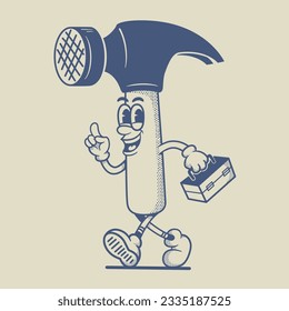 Vintage retro mascot Hammer Character