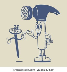 Vintage retro mascot Hammer Character