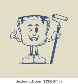 Vintage retro mascot Paint Bucket Character