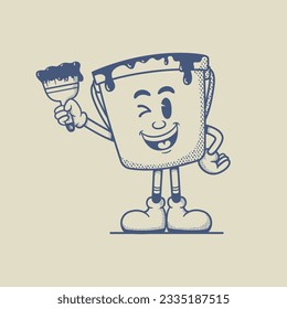 Vintage retro mascot Paint Bucket Character