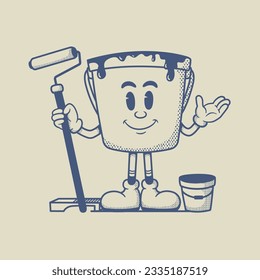 Vintage retro mascot Paint Bucket Character