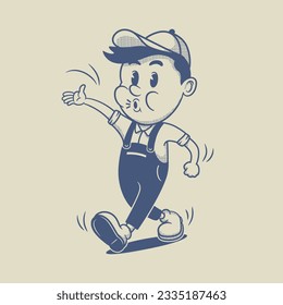 Vintage retro mascot Worker Guy Character